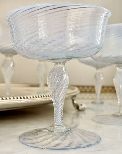 5 Antique Murano Opalescent Champagne Coupes