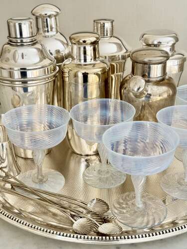 5 Antique Murano Opalescent Champagne Coupes