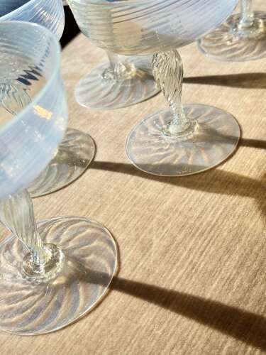 5 Antique Murano Opalescent Champagne Coupes