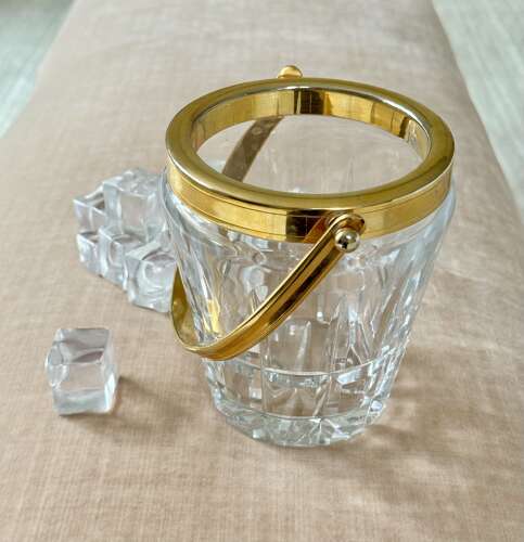 Val Saint Lambert Crystal & Gold Plated Ice Bucket C1960