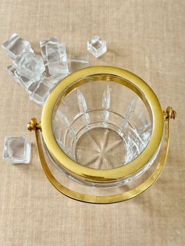 Val Saint Lambert Crystal & Gold Plated Ice Bucket C1960