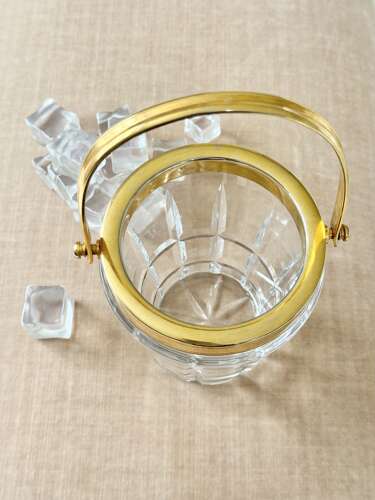 Val Saint Lambert Crystal & Gold Plated Ice Bucket C1960