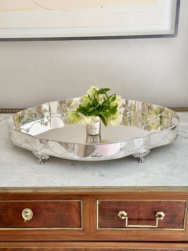 Large Serpentine Shape Silverplated Gallery Tray Mid 20th C