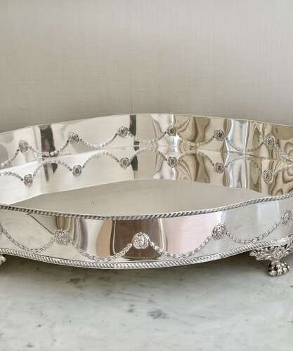 Large Serpentine Shape Silverplated Gallery Tray Mid 20th C