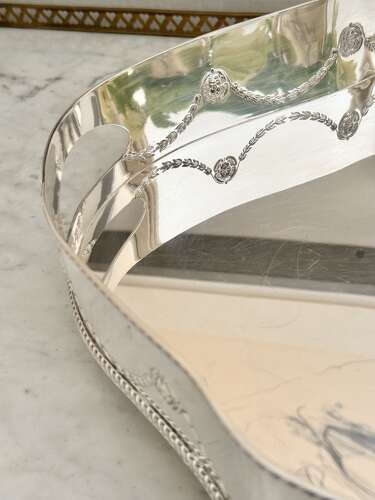 Large Serpentine Shape Silverplated Gallery Tray Mid 20th C