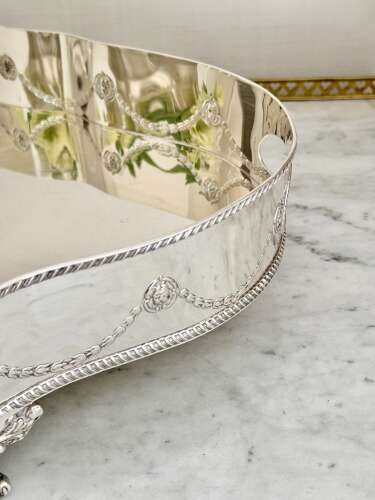 Large Serpentine Shape Silverplated Gallery Tray Mid 20th C
