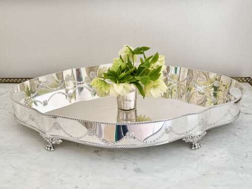 Large Serpentine Shape Silverplated Gallery Tray Mid 20th C