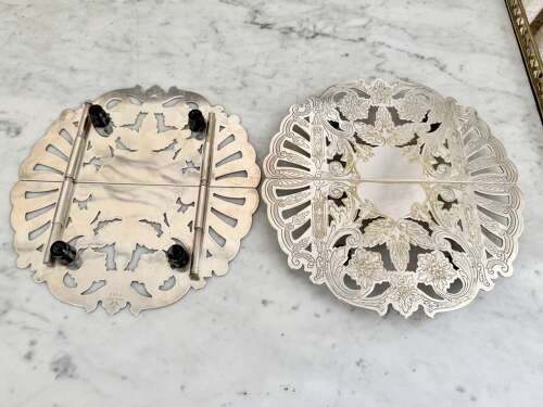 Pair Of American Silver Plated Expanding Trivet Stands