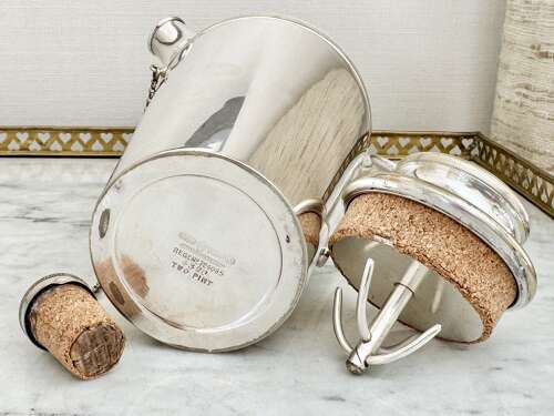 Art Deco 2 Pint silver plated Side Handle cocktail Shaker with cork stoppers