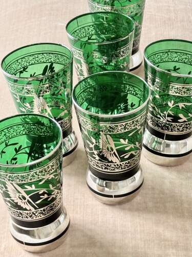 Green Venetian silver overlay cocktail jug & 6 tumblers C1950s