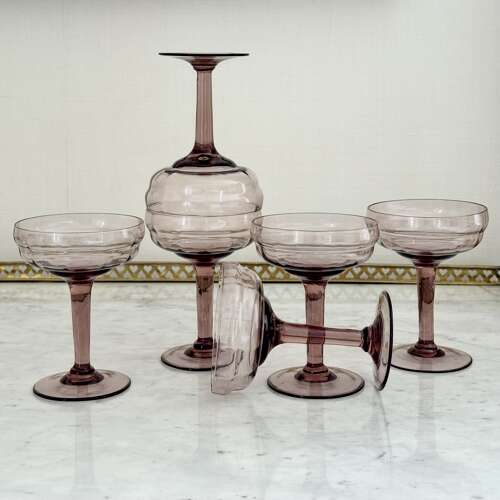 Set of amethyst optical glass cocktail champagne coupes