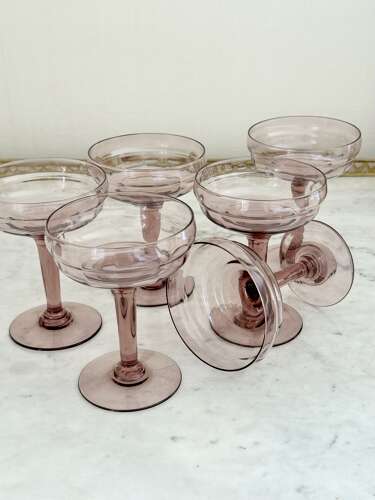 Set of amethyst optical glass cocktail champagne coupes