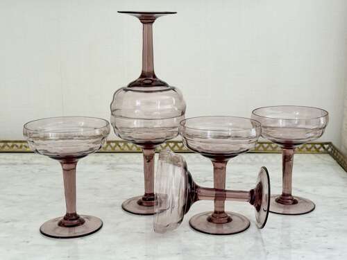 Set of amethyst optical glass cocktail champagne coupes