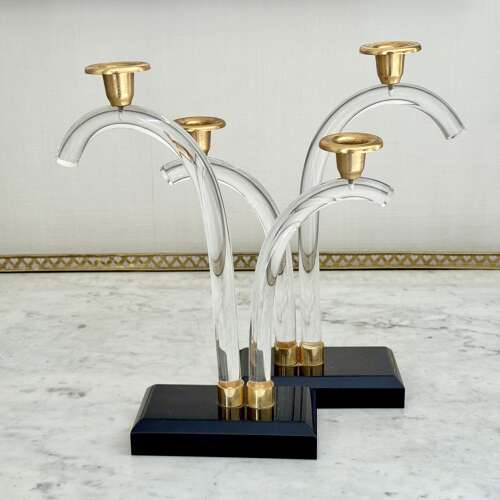 Pair Of Lucite And Gilt Candlesticks C1970