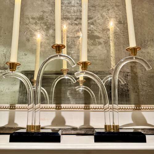 Pair Of Lucite And Gilt Candlesticks C1970