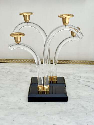 Pair Of Lucite And Gilt Candlesticks C1970