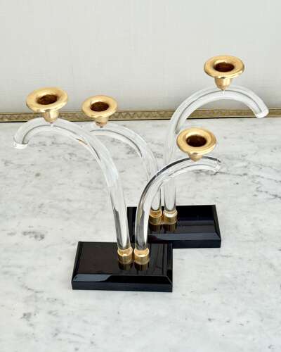 Pair Of Lucite And Gilt Candlesticks C1970