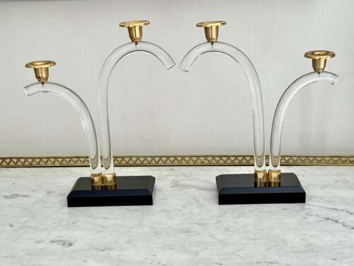 Pair Of Lucite And Gilt Candlesticks C1970
