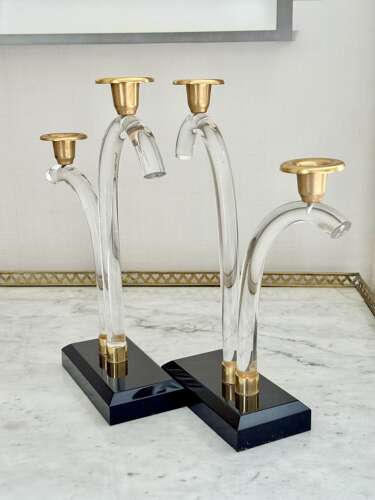 Pair Of Lucite And Gilt Candlesticks C1970
