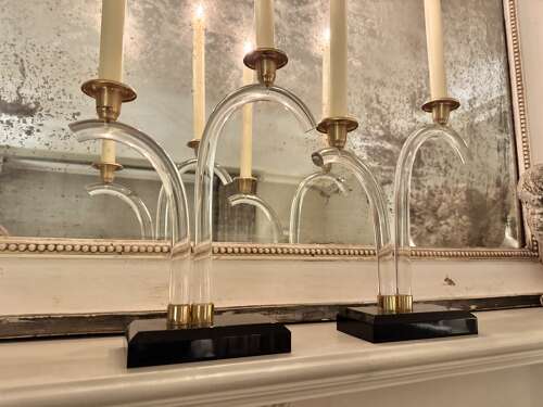 Pair Of Lucite And Gilt Candlesticks C1970