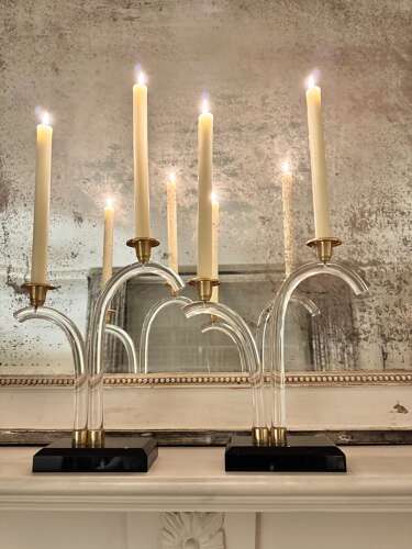 Pair Of Lucite And Gilt Candlesticks C1970