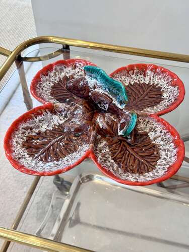 Chic hand painted French Ceramic hors d’oevre serving dish from Vallauris