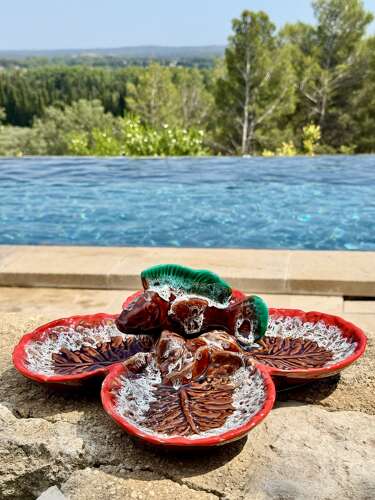 Chic hand painted French Ceramic hors d’oevre serving dish from Vallauris