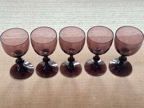 5 amethyst coloured wine glasses Circa 1920