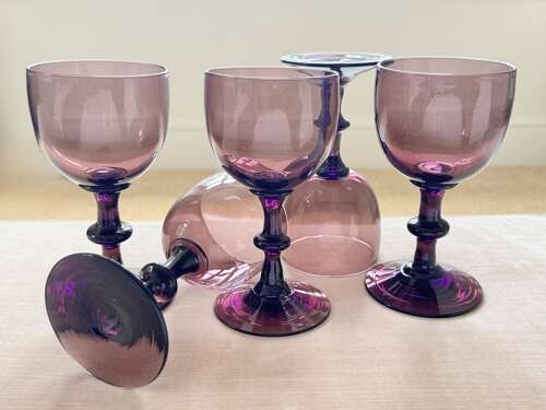 5 amethyst coloured wine glasses Circa 1920