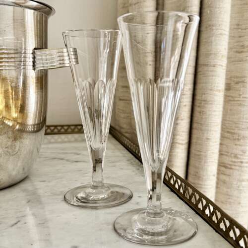 Pair of Georgian slice cut champagne flutes C1800
