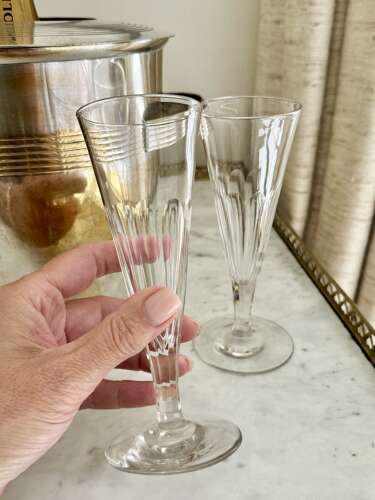 Pair of Georgian slice cut champagne flutes C1800