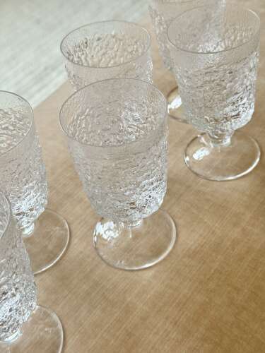 6 Whitefriars handmade crystal white wine glasses C1970