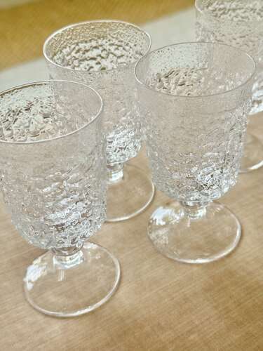 6 Whitefriars handmade crystal white wine glasses C1970