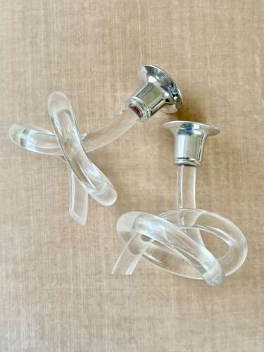 Pair of Dorothy Thorpe style lucite knot candlesticks C1970