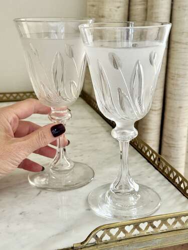 Victorian acid etched crystal large wine goblet glasses attributed to Richardsons