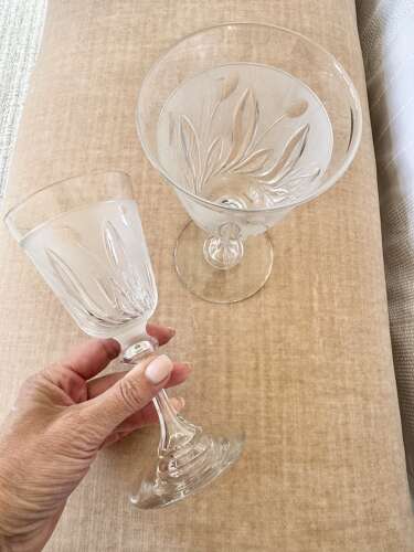 Victorian acid etched crystal large wine goblet glasses attributed to Richardsons