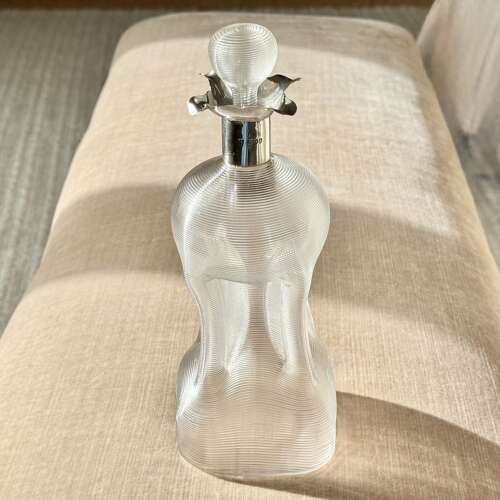 Victorian Ribbed Glass Glug Decanter With Silver Collar 1893