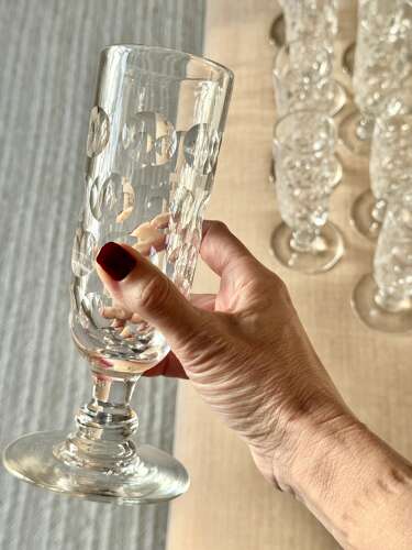 9 Excellent large, lens cut early Victorian Ale glasses