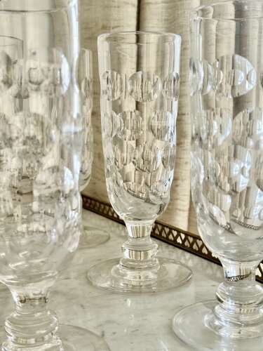 9 Excellent large, lens cut early Victorian Ale glasses