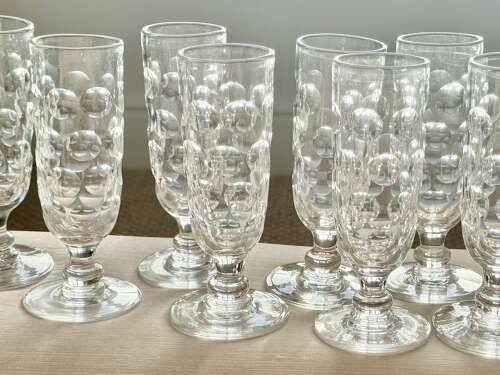 9 Excellent large, lens cut early Victorian Ale glasses