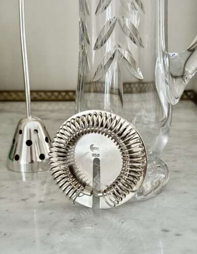 Silver plated & crystal cocktail mixing jug & strainer C1940
