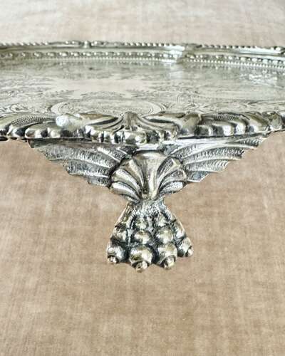 Victorian round old Sheffield silver plated tray on Lion’s Paw feet