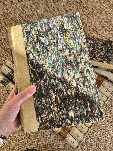 Antique velum leather & marbled bound books Cornelii a Lapide