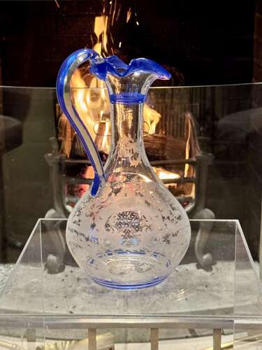 Art Deco Etched Claret Jug With Blue Enamel Rims