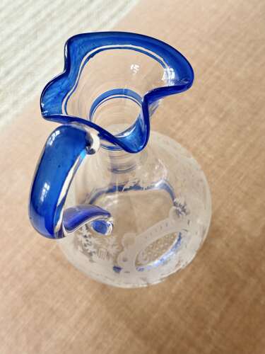 Art Deco Etched Claret Jug With Blue Enamel Rims
