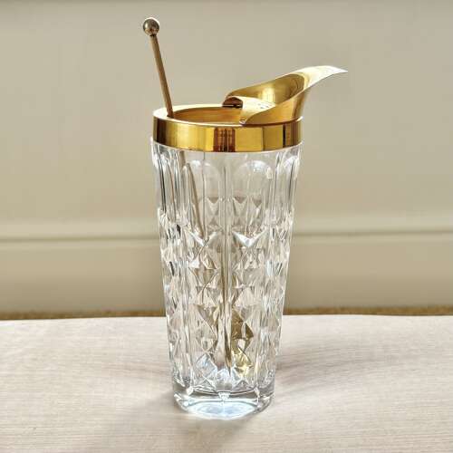 Gold plated & crystal cocktail mixing jug by Val Saint Lambert C1950s