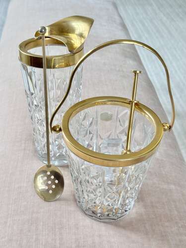 Gold plated & crystal cocktail mixing jug by Val Saint Lambert C1950s