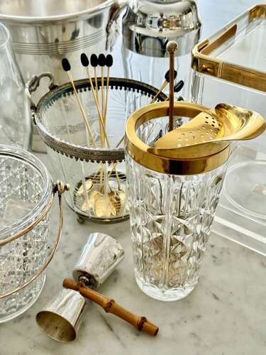 Gold plated & crystal cocktail mixing jug by Val Saint Lambert C1950s