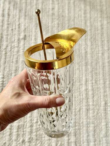 Gold plated & crystal cocktail mixing jug by Val Saint Lambert C1950s