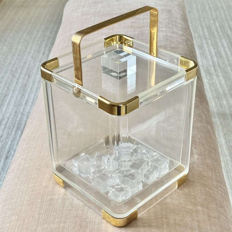Large Hans Turnwald gilt & lucite ice bucket C1970